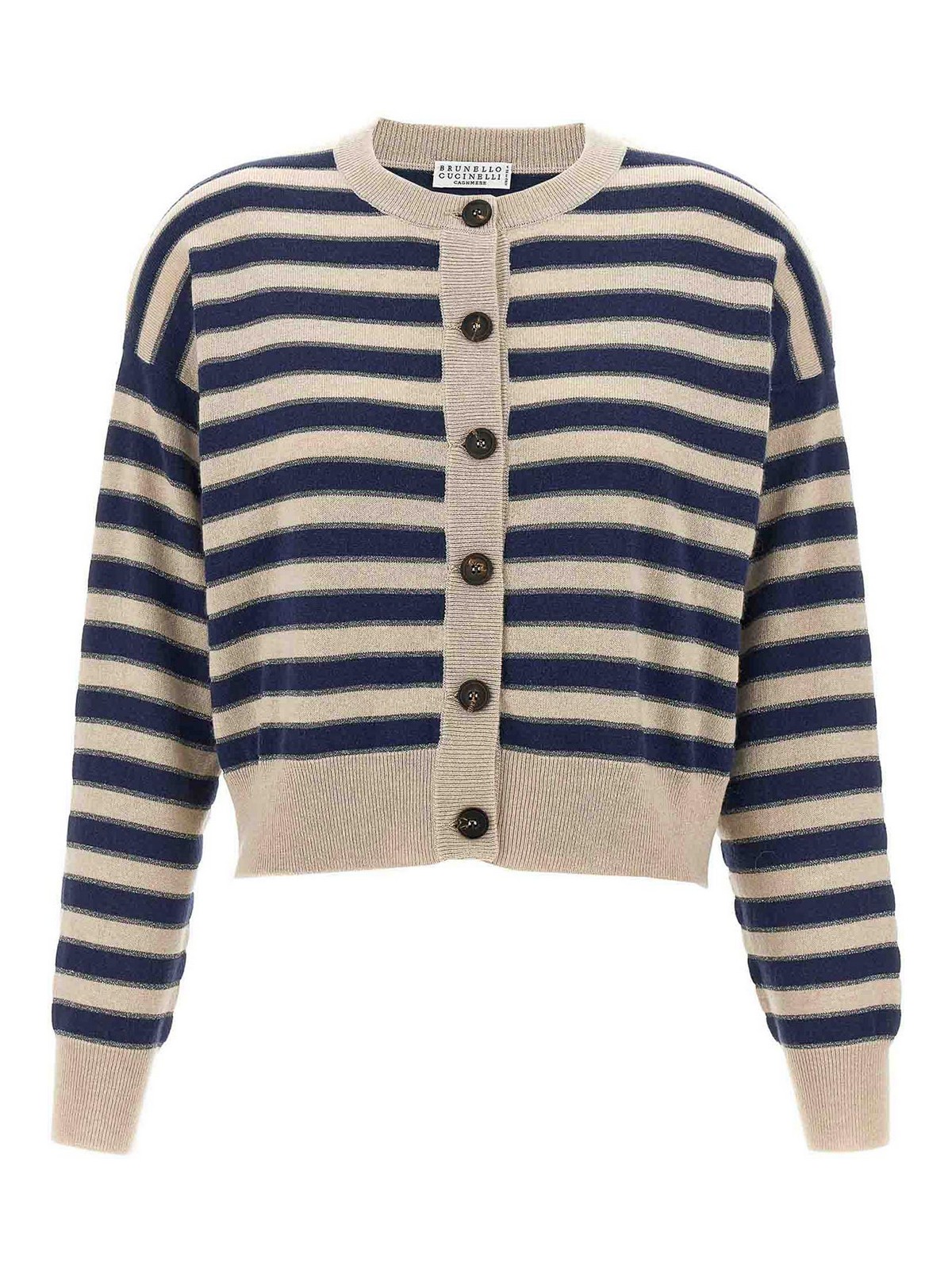 Brunello Cucinelli Shimmering Stripes Ribbed Cardigan In Multi