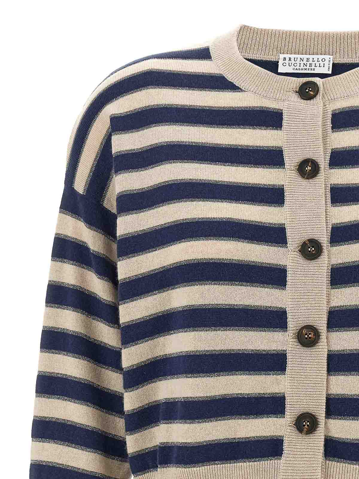 Brunello Cucinelli Shimmering Stripes Ribbed Cardigan In Multi