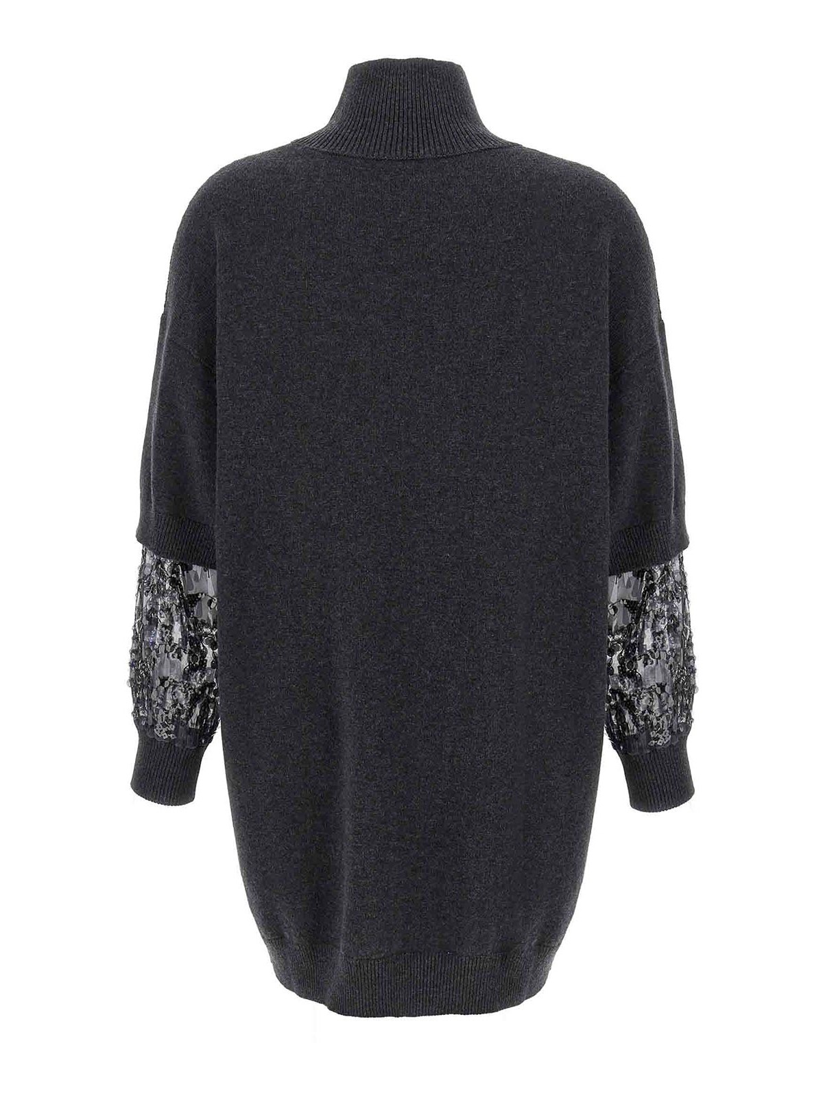 Brunello Cucinelli Sequin-embellished High-neck Mini Dress In Gray