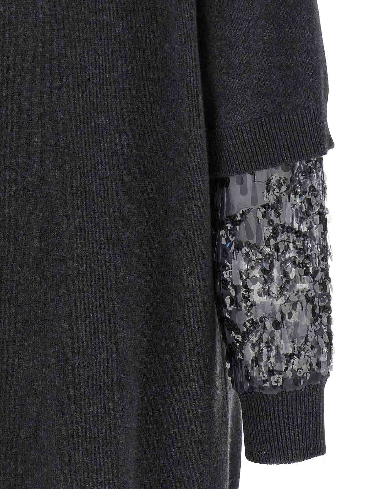 Brunello Cucinelli Sequin-embellished High-neck Mini Dress In Gray