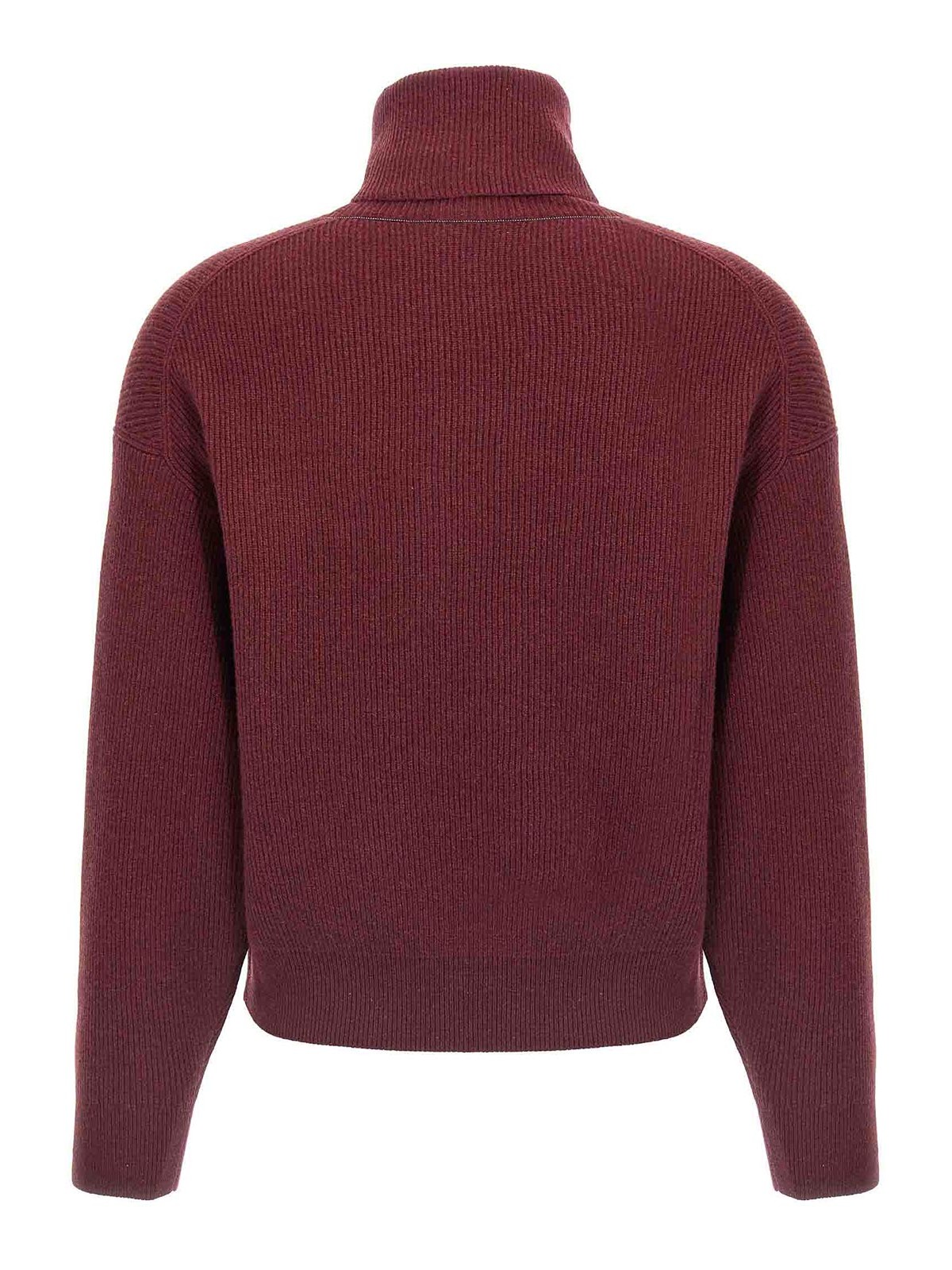 Brunello Cucinelli Cashmere Blend English Ribbed Turtleneck Sweater In Red