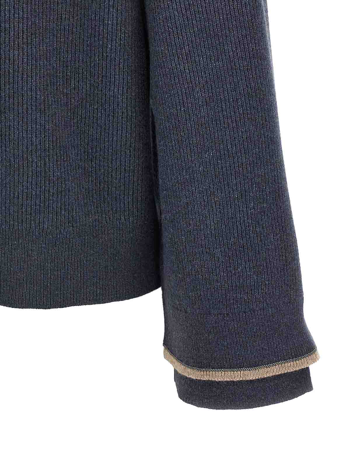 Brunello Cucinelli Ribbed Texture Hooded Sweater With Long Sleeves In Blue