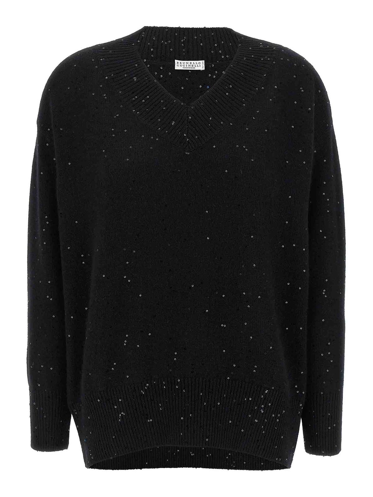 Brunello Cucinelli Sequin Sweater Sweaters And Cardigans Black In Black
