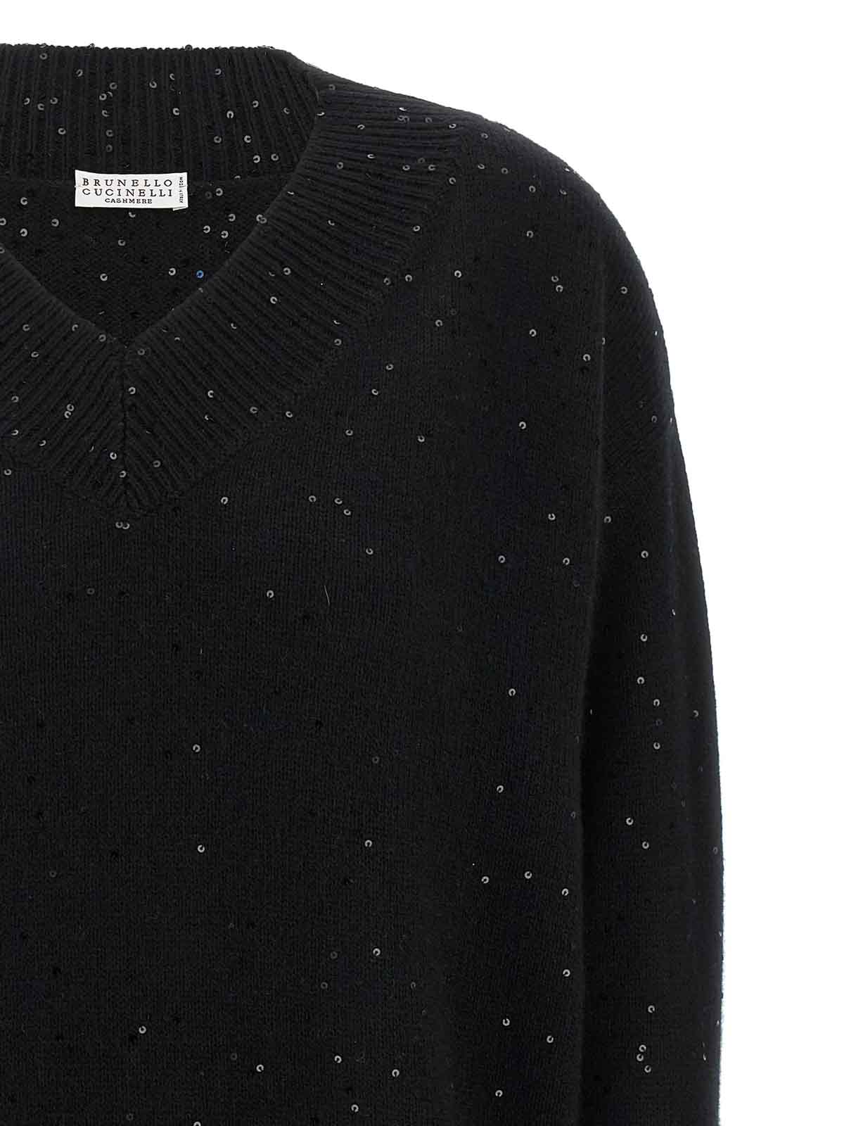 Brunello Cucinelli Sequin Sweater Sweaters And Cardigans Black In Black