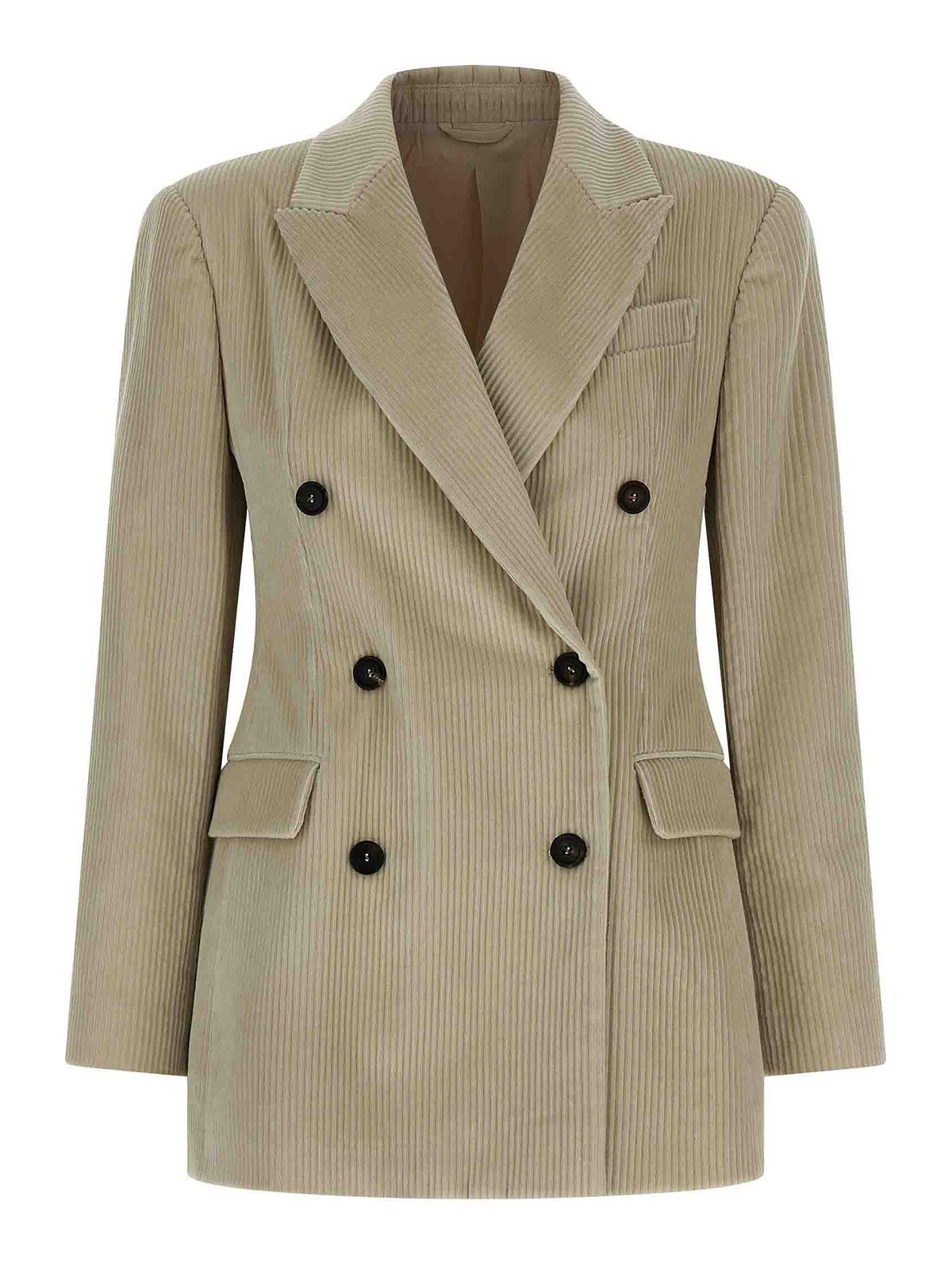 Brunello Cucinelli Corduroy Blazer With Lapel Neckline In Neutral