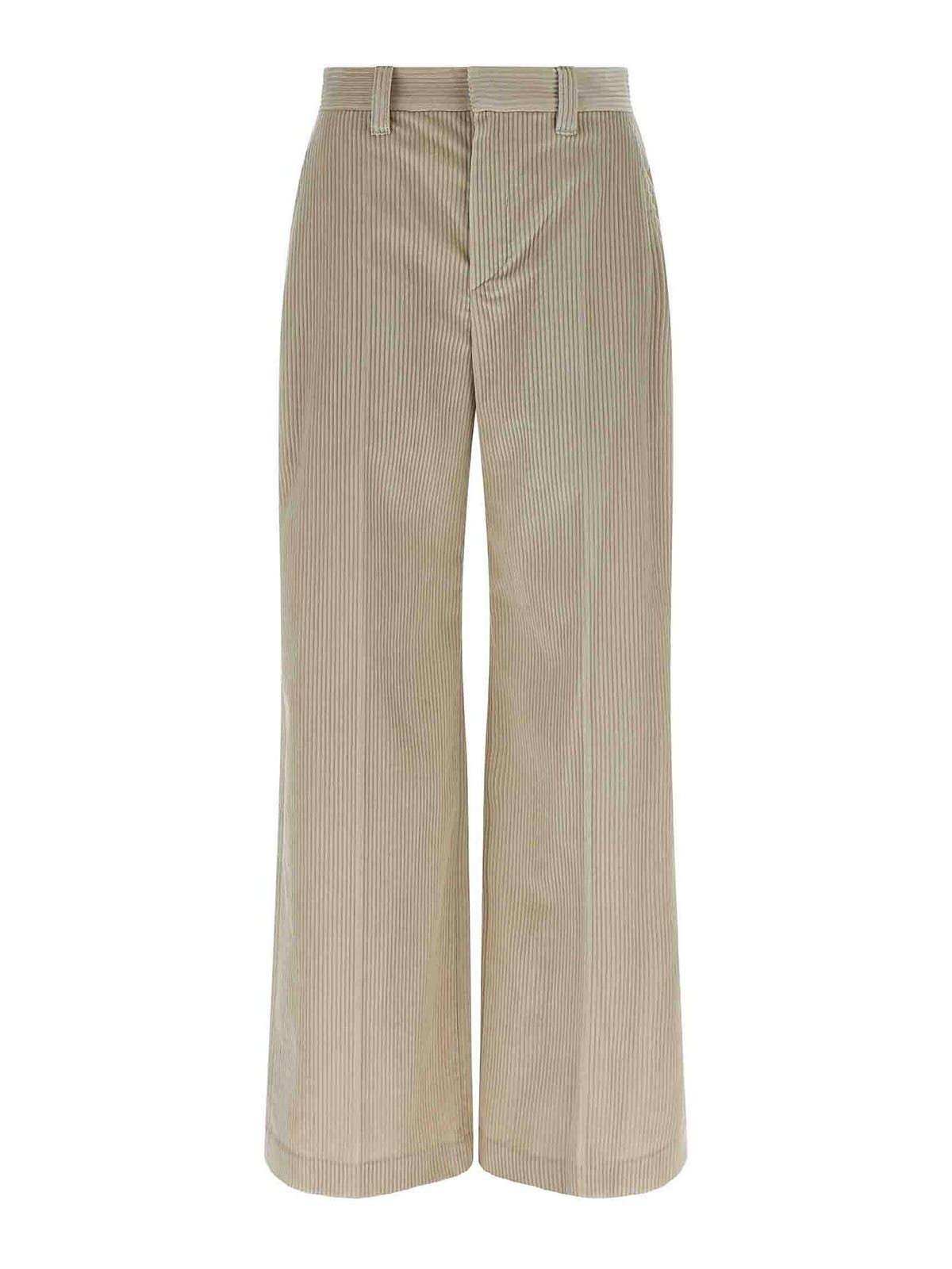 Brunello Cucinelli Beige Corduroy Trousers With Front Zip And Hook Button Closure In Neutral