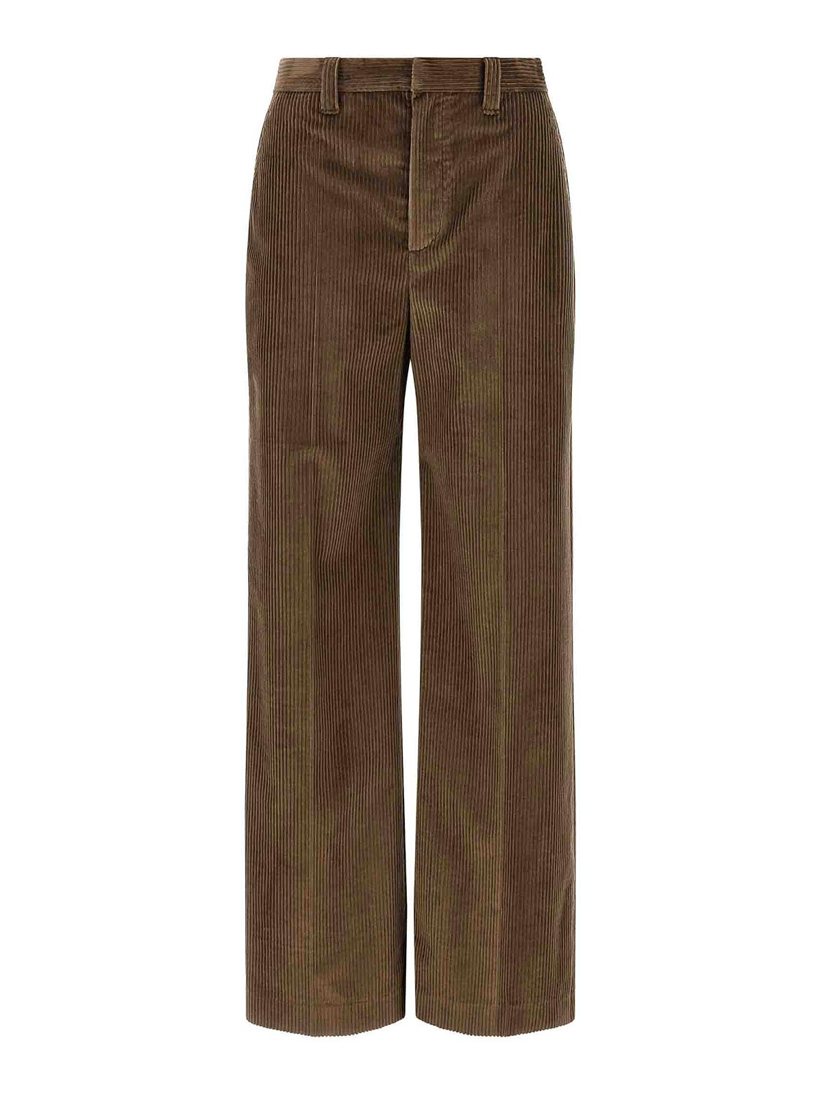 Brunello Cucinelli Women Fluid Corduroy Sartorial Track Trousers With Jewellery In Brown