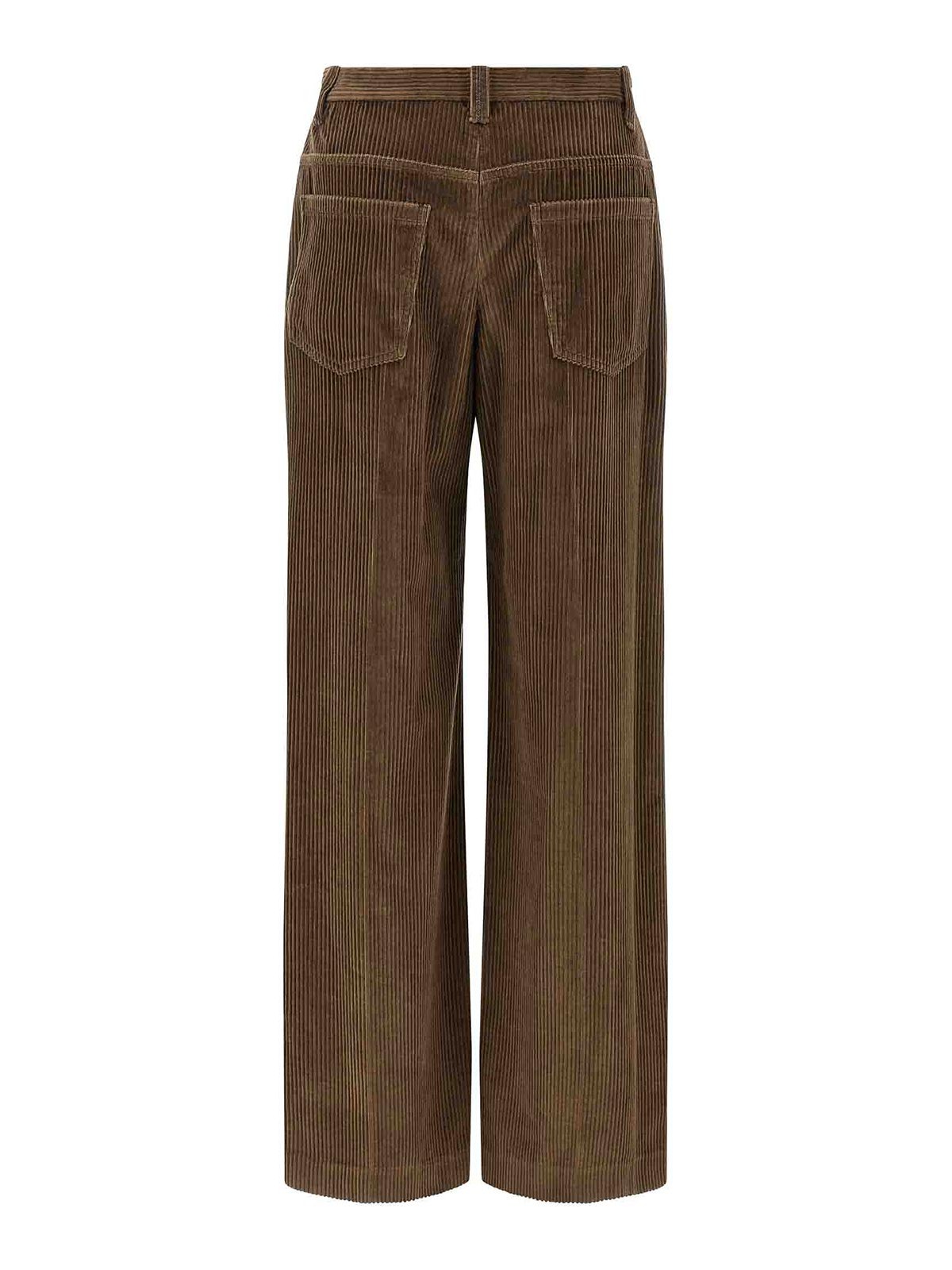 Brunello Cucinelli Women Fluid Corduroy Sartorial Track Trousers With Jewellery In Brown