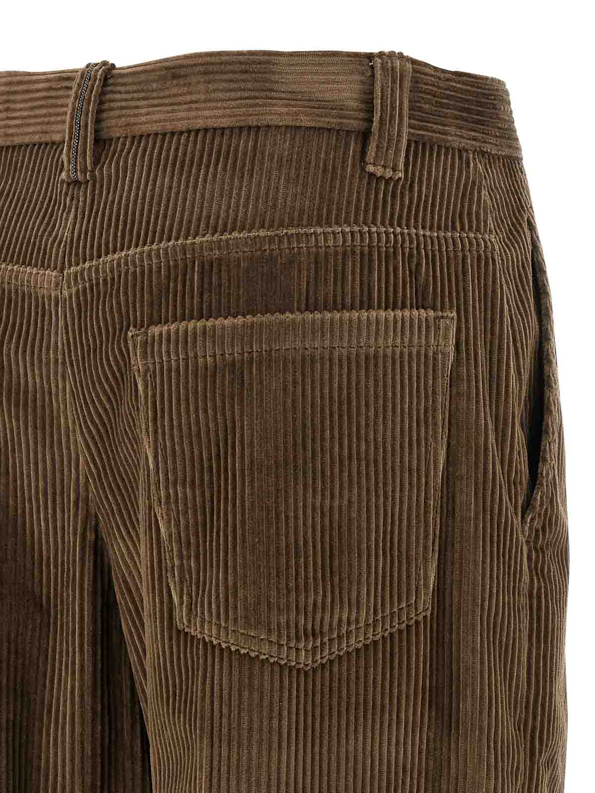 Brunello Cucinelli Women Fluid Corduroy Sartorial Track Trousers With Jewellery In Brown