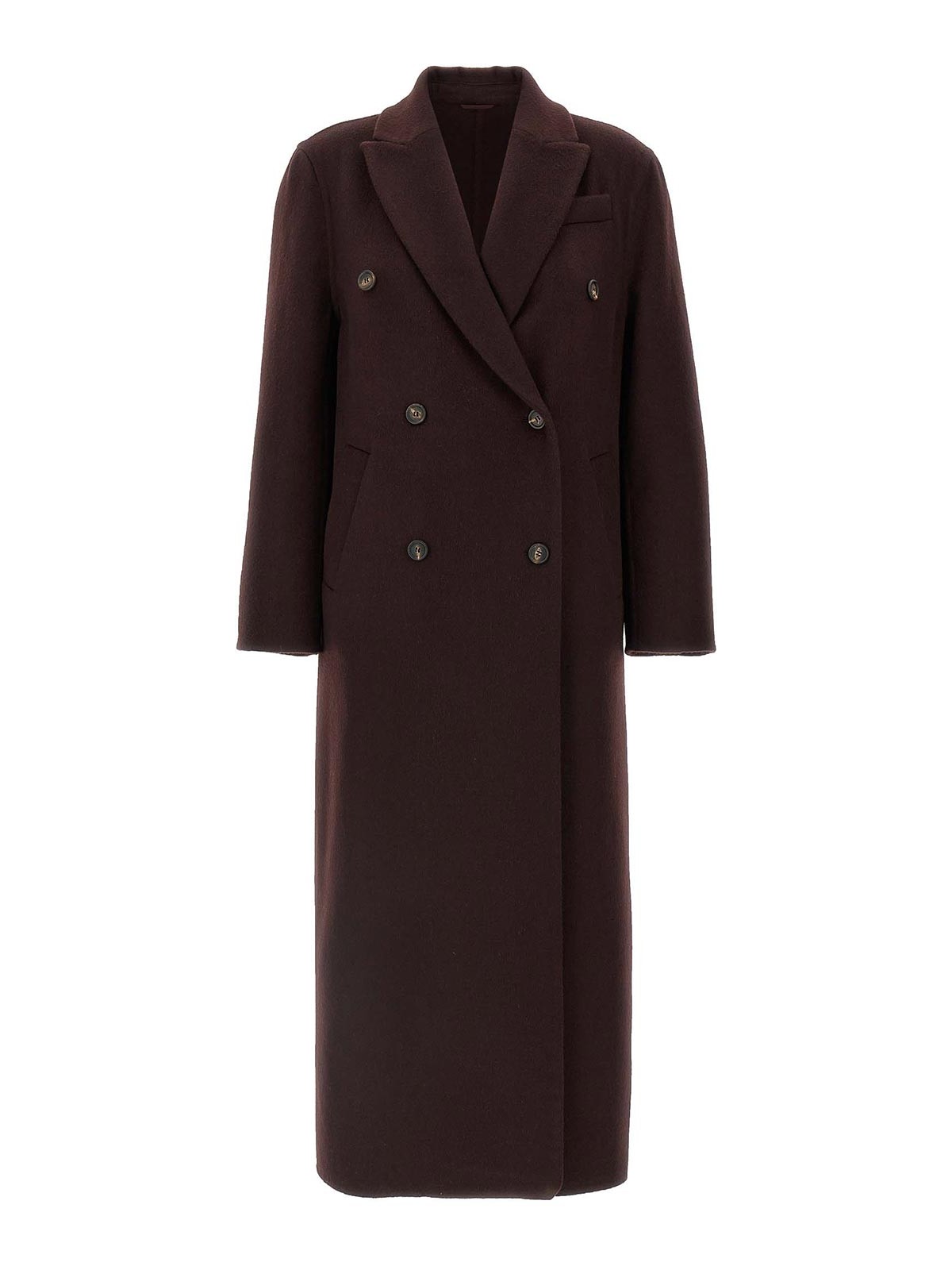Brunello Cucinelli Brown Cashmere Coat With Monile Detailing In Brown