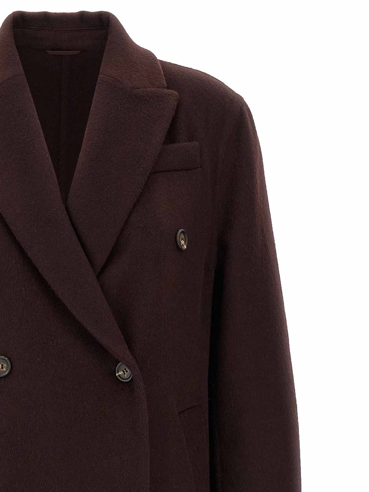 Brunello Cucinelli Brown Cashmere Coat With Monile Detailing In Brown