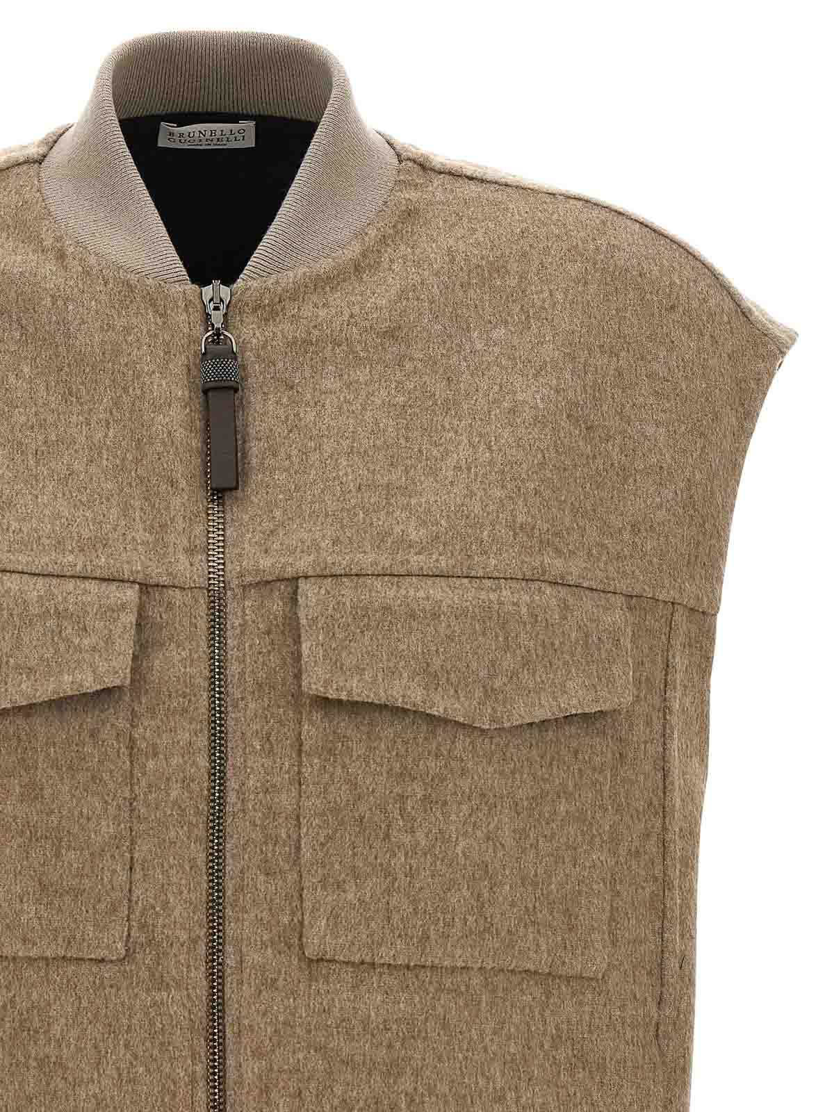 Brunello Cucinelli Vest With Shiny Zipper Pull In Brown