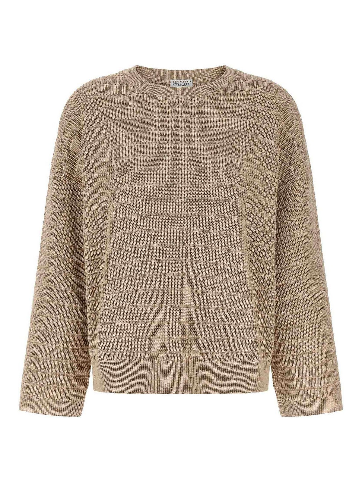 Brunello Cucinelli Diamond Cotton Sweater Sweaters And Cardigans Beige In Neutral