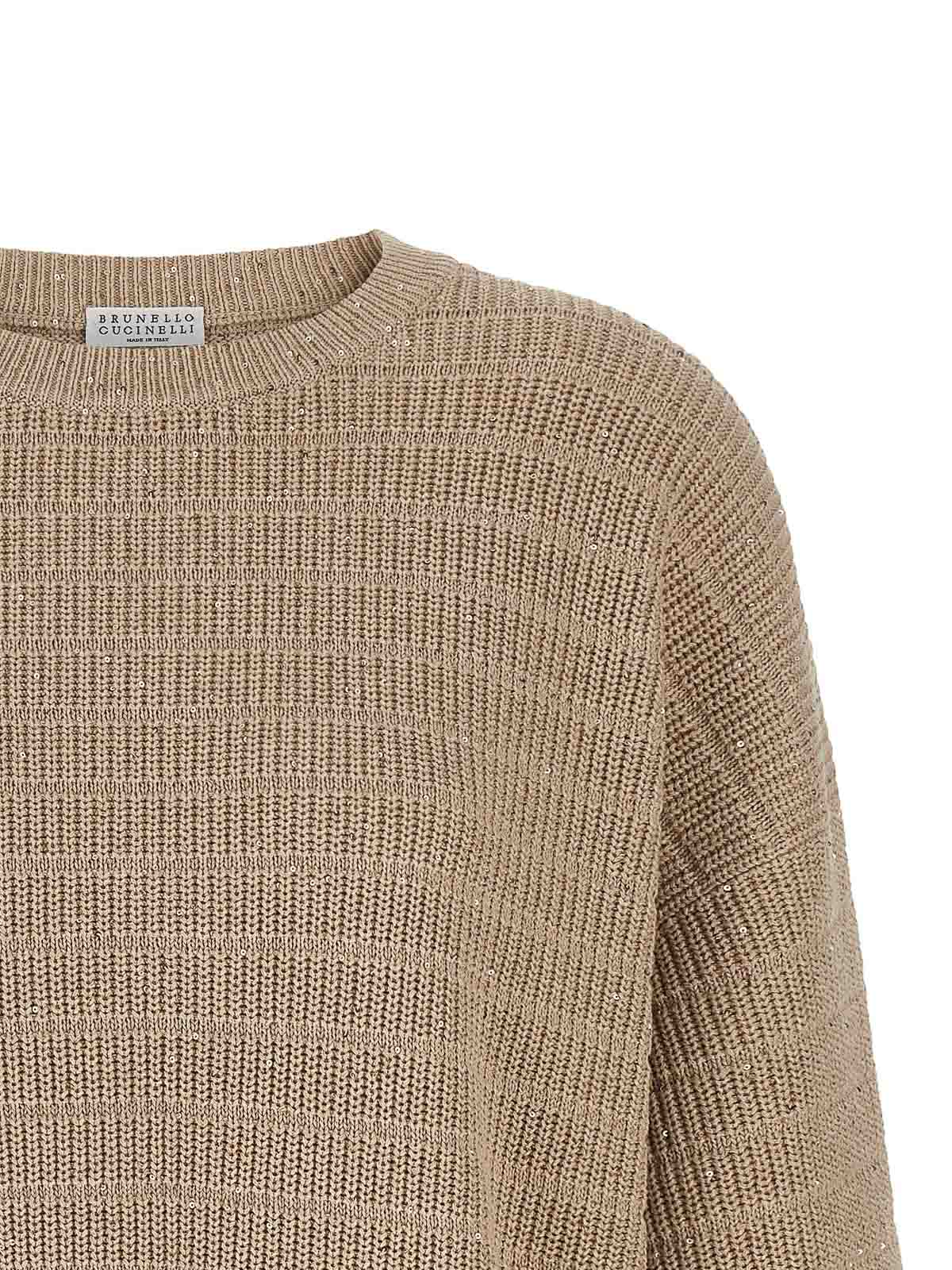 Brunello Cucinelli Diamond Cotton Sweater Sweaters And Cardigans Beige In Neutral