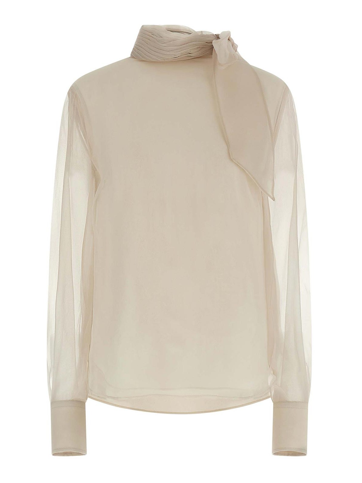 Brunello Cucinelli Silk Blouse With Lavallire In Brown