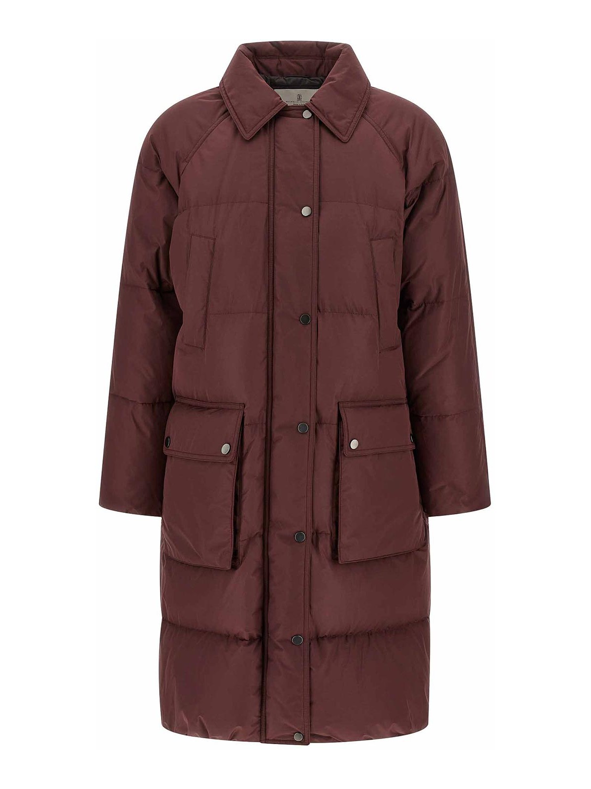 Brunello Cucinelli Shiny Zipper Pull Puffer Jackets Bordeaux In Red
