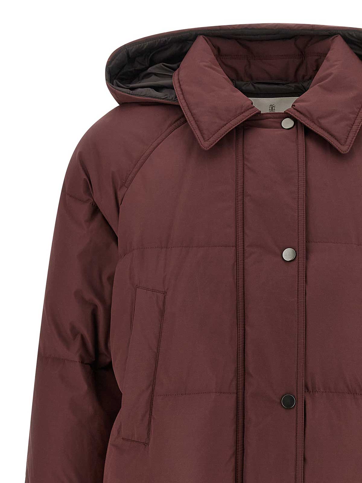 Brunello Cucinelli Shiny Zipper Pull Puffer Jackets Bordeaux In Red