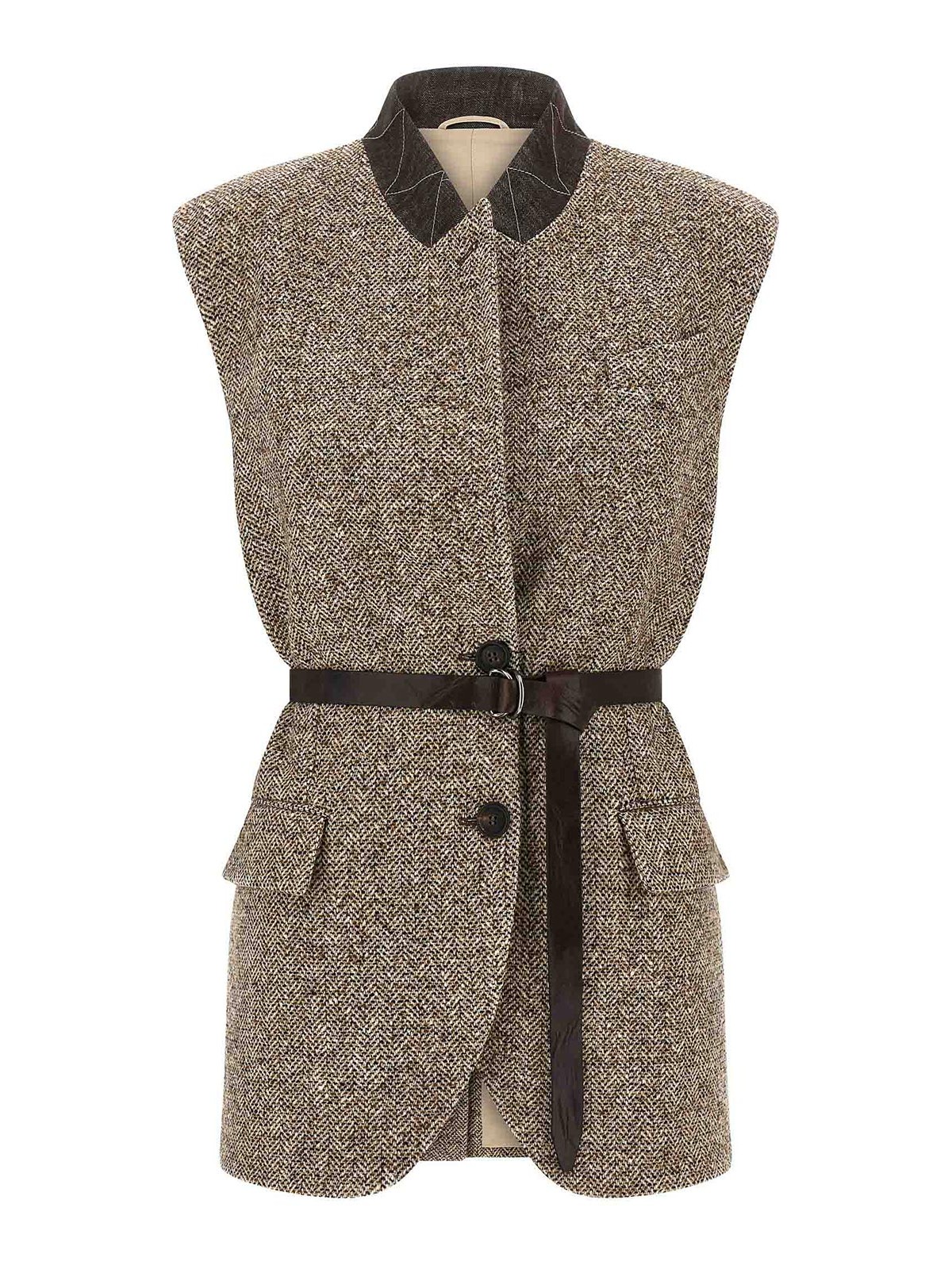 Brunello Cucinelli Buttoned Chevron Vest In Brown