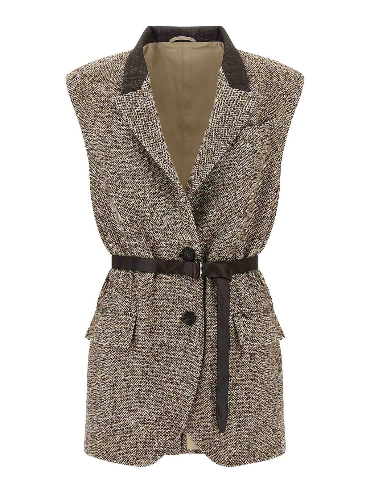 Brunello Cucinelli Women Buttoned Chevron Vest In Brown