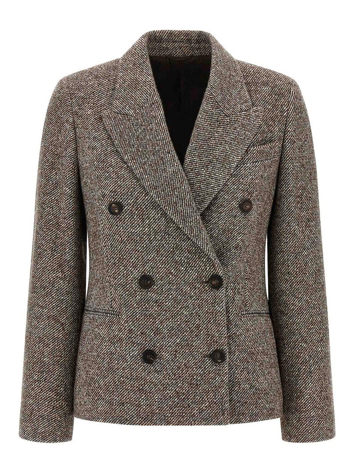 Brunello Cucinelli Wool Double-breasted Jacket With Front Pockets In Gray
