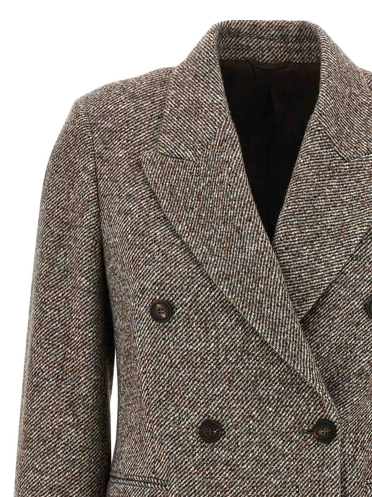 Brunello Cucinelli Wool Double-breasted Jacket With Front Pockets In Gray
