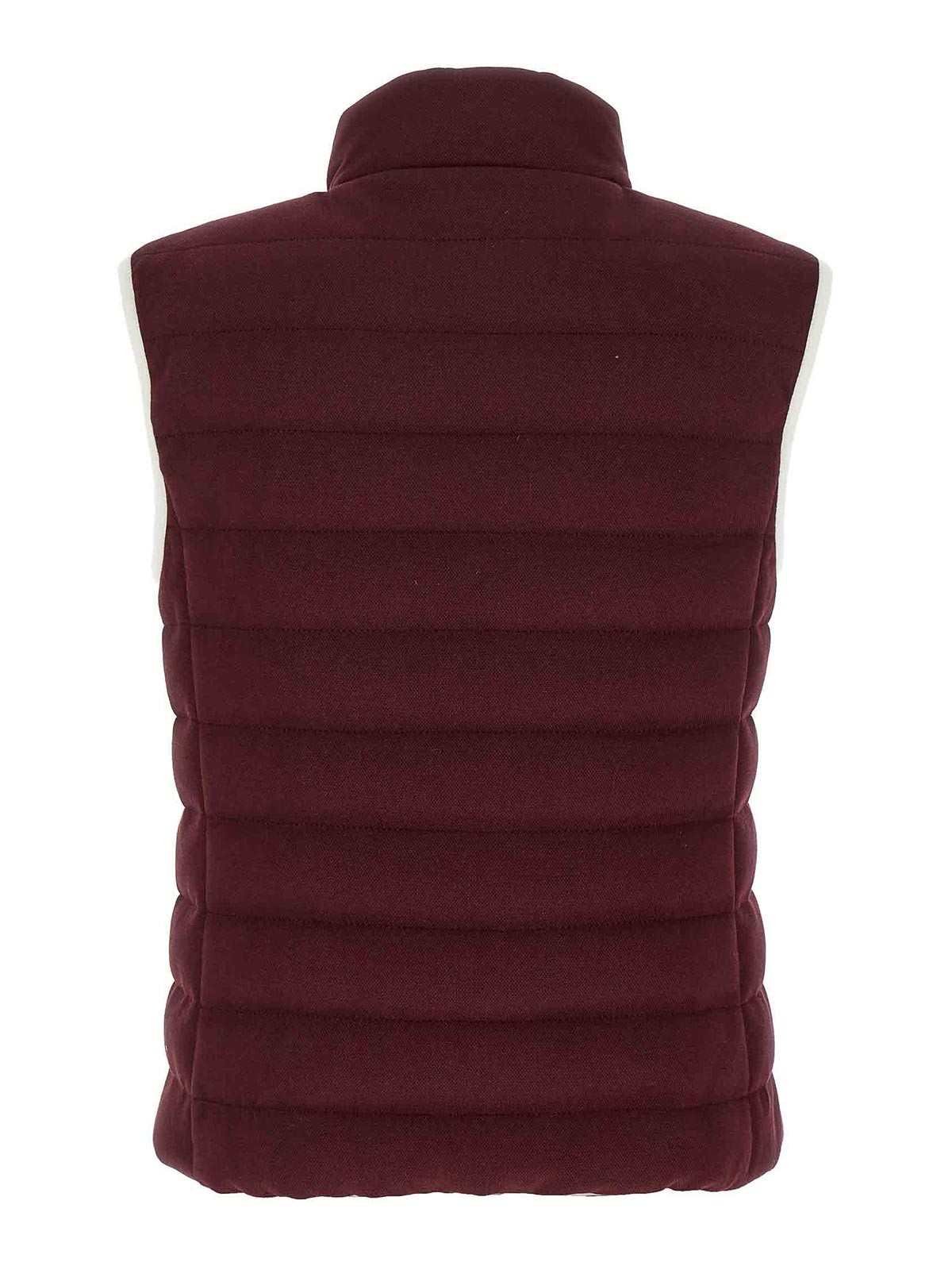 Brunello Cucinelli Bordeaux Sleeveless Down Jacket With Logo Patch On The Front In Burgundy