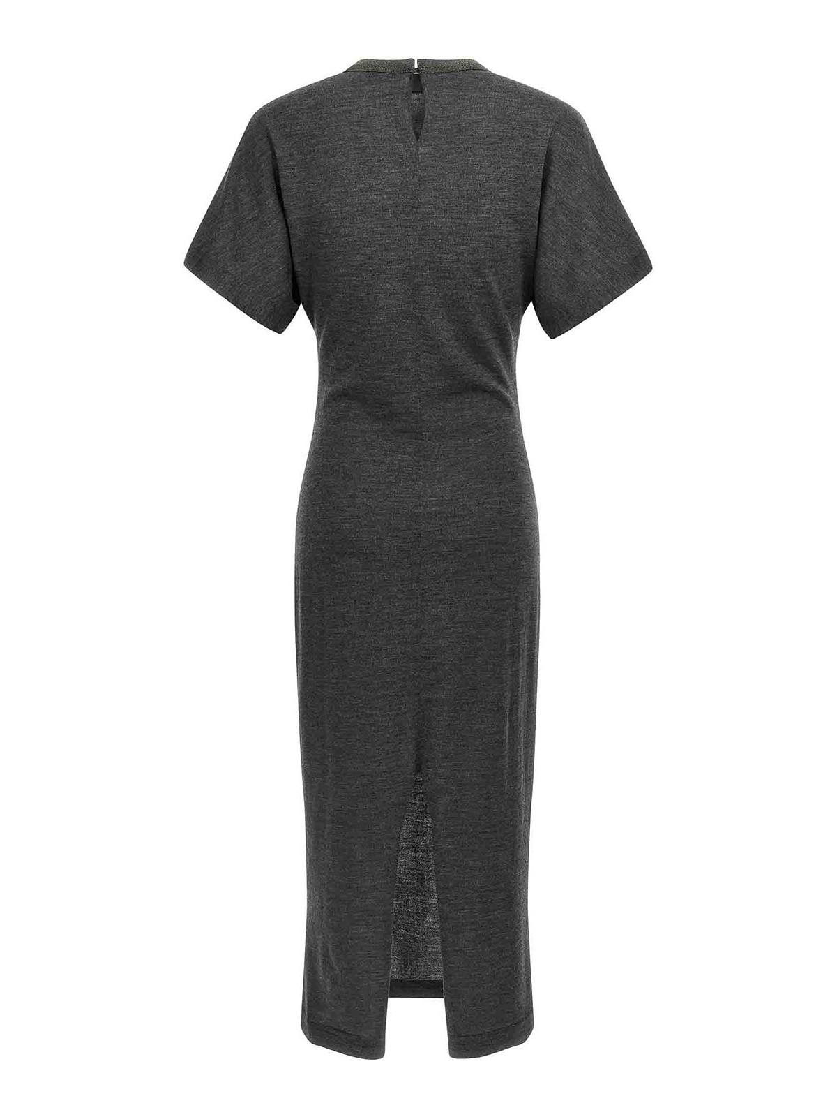 Brunello Cucinelli Wool Dress With Ruched Detail And Stretch Fabric In Black