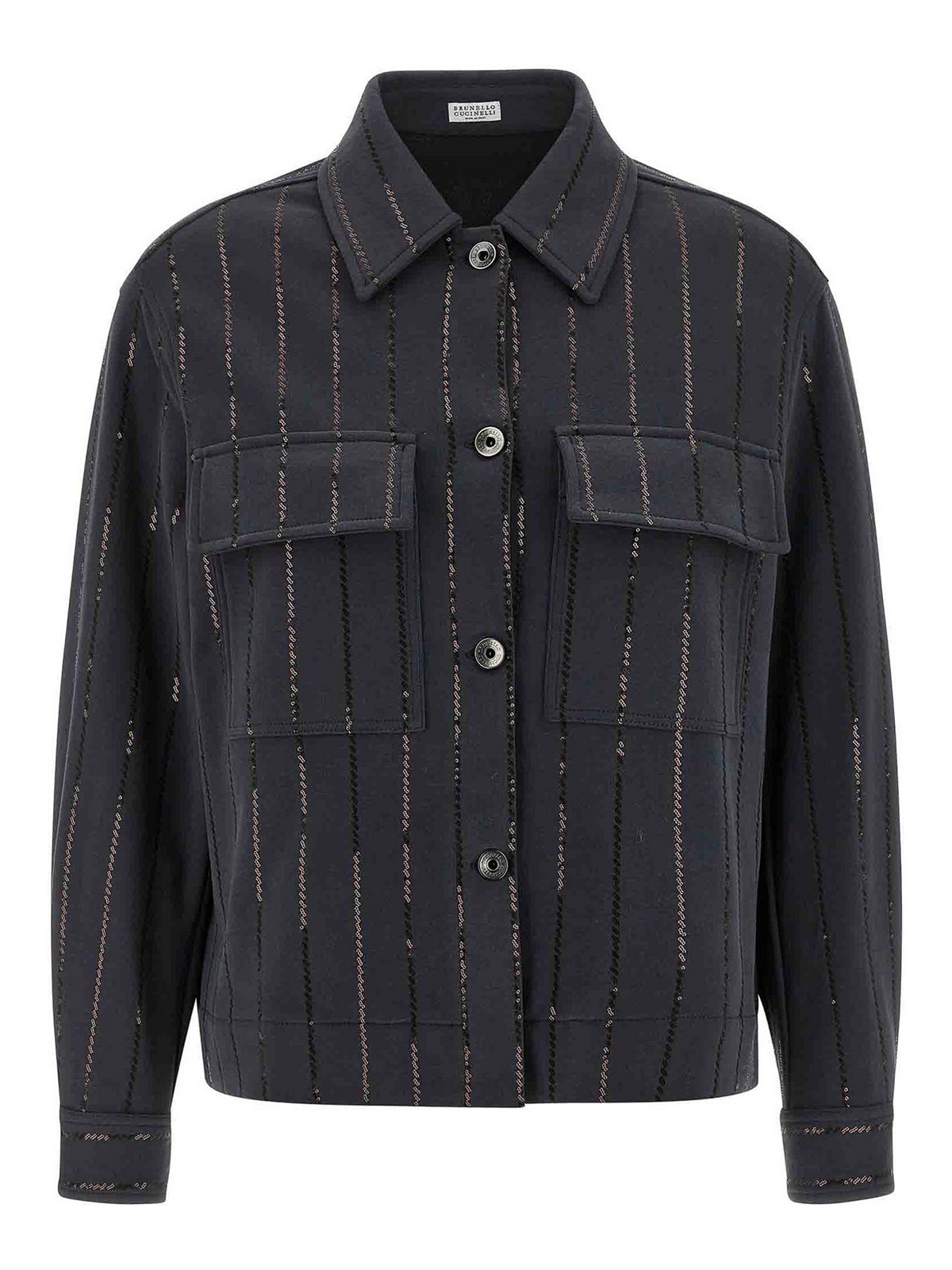 Brunello Cucinelli Knitwear With Chest Pockets And Collared Neck In Gray