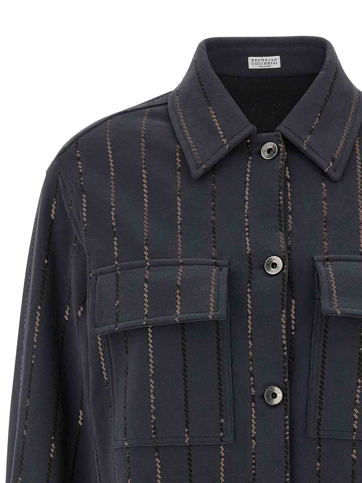 Brunello Cucinelli Knitwear With Chest Pockets And Collared Neck In Gray