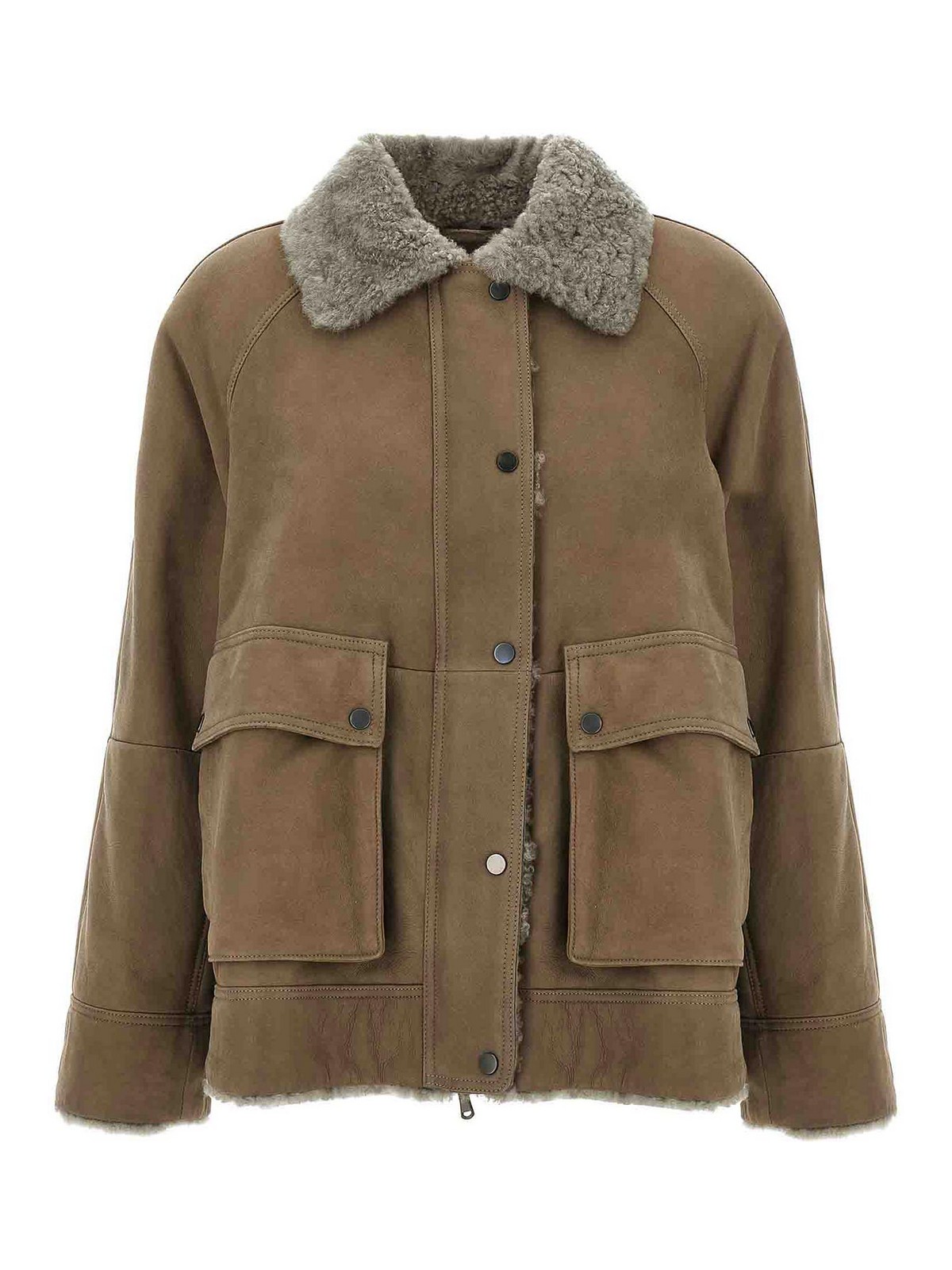 Brunello Cucinelli Shearling Leather Jacket In Brown