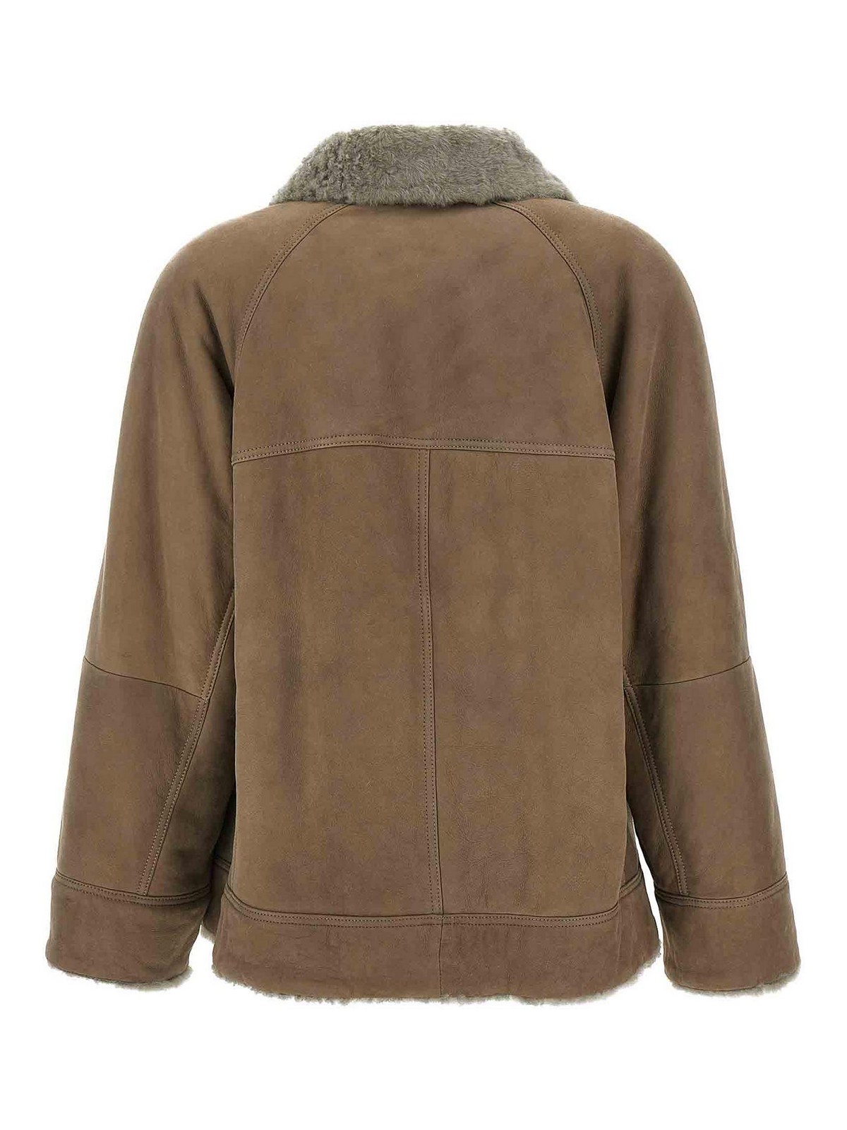 Brunello Cucinelli Shearling Leather Jacket In Brown