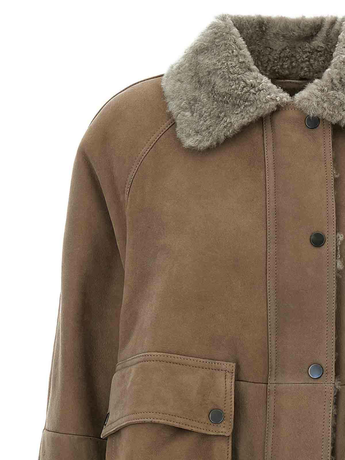 Brunello Cucinelli Shearling Leather Jacket In Brown