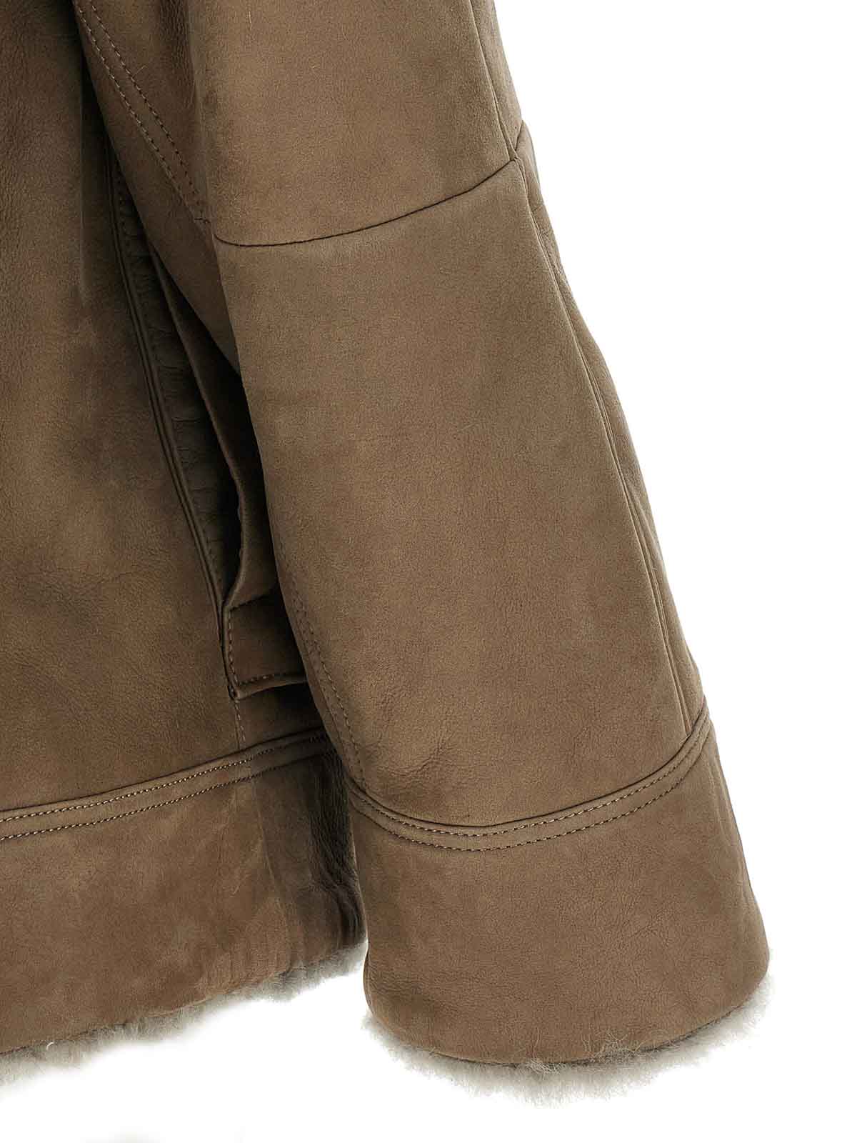 Brunello Cucinelli Shearling Leather Jacket In Brown