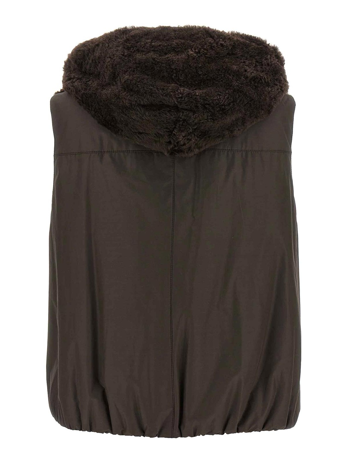 Brunello Cucinelli Reversible Hooded Faux Fur Vest In Brown