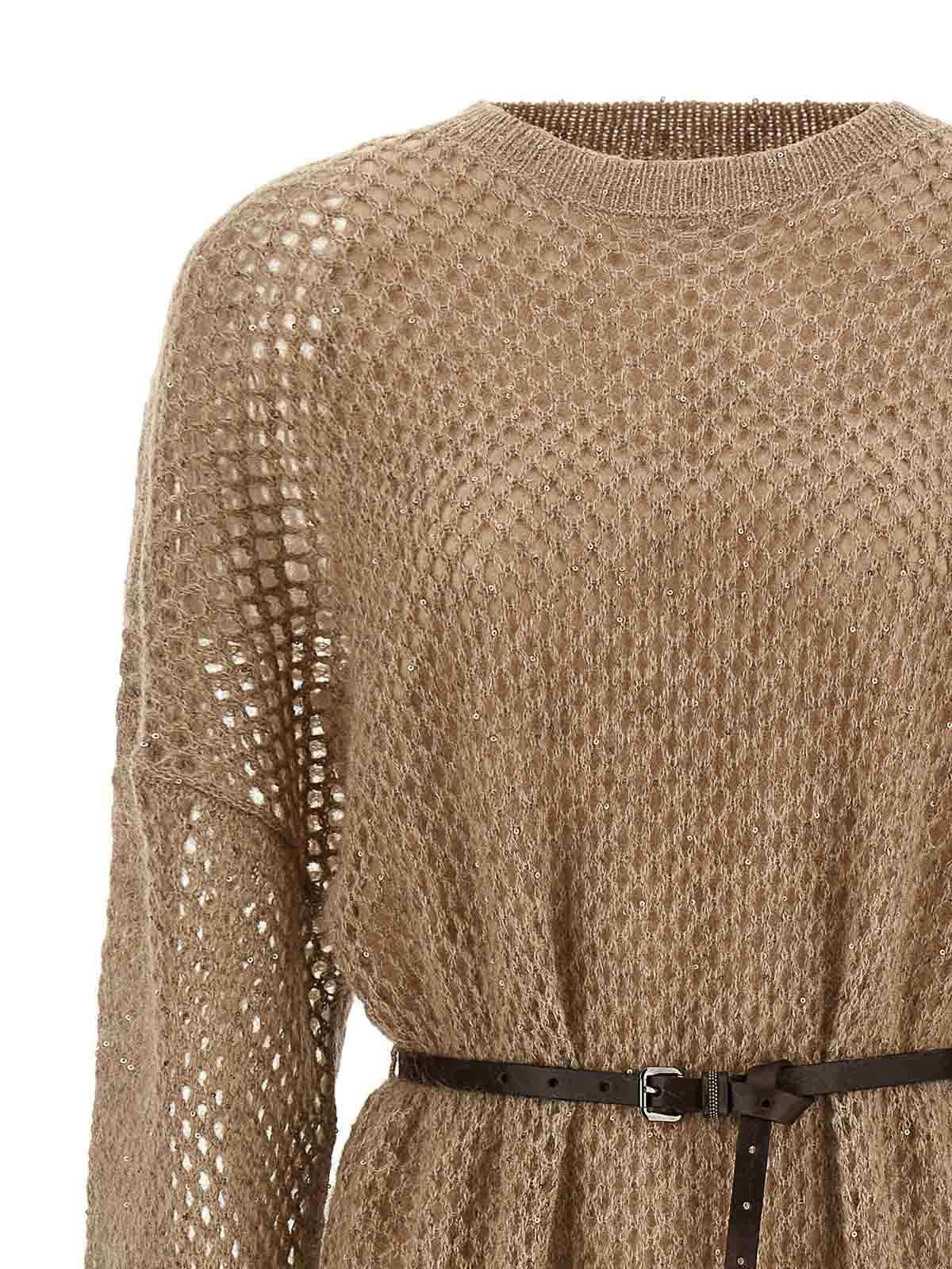 Brunello Cucinelli Women Mohair Blend Long Dress With Sequins In Black