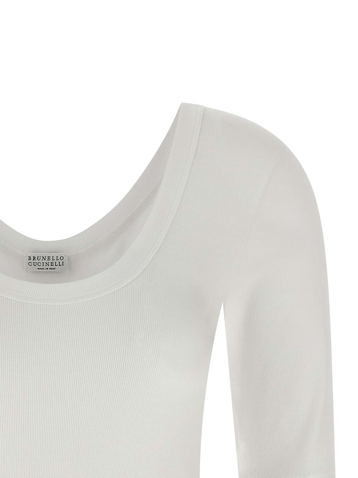 Brunello Cucinelli White U-neck T-shirt With Back Monil Detail In Cotton Woman In White