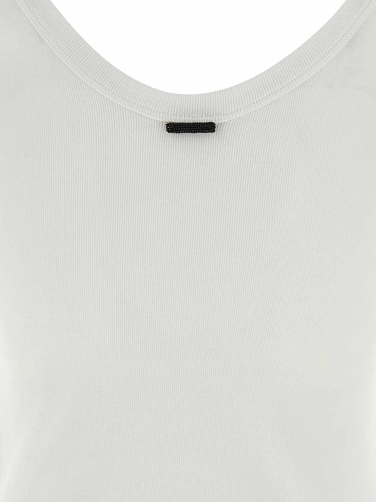 Brunello Cucinelli White U-neck T-shirt With Back Monil Detail In Cotton Woman In White