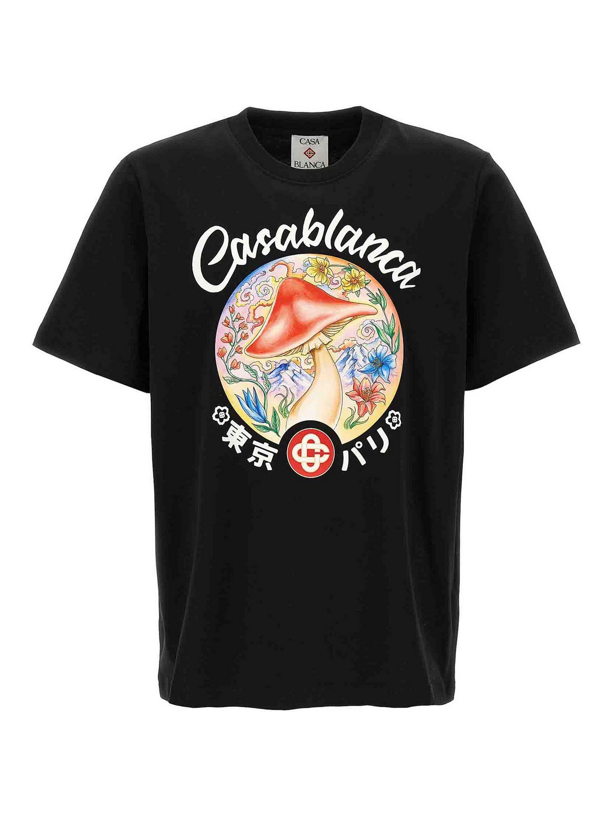 Casablanca Black Crewneck T-shirt With Logo On The Front In Black