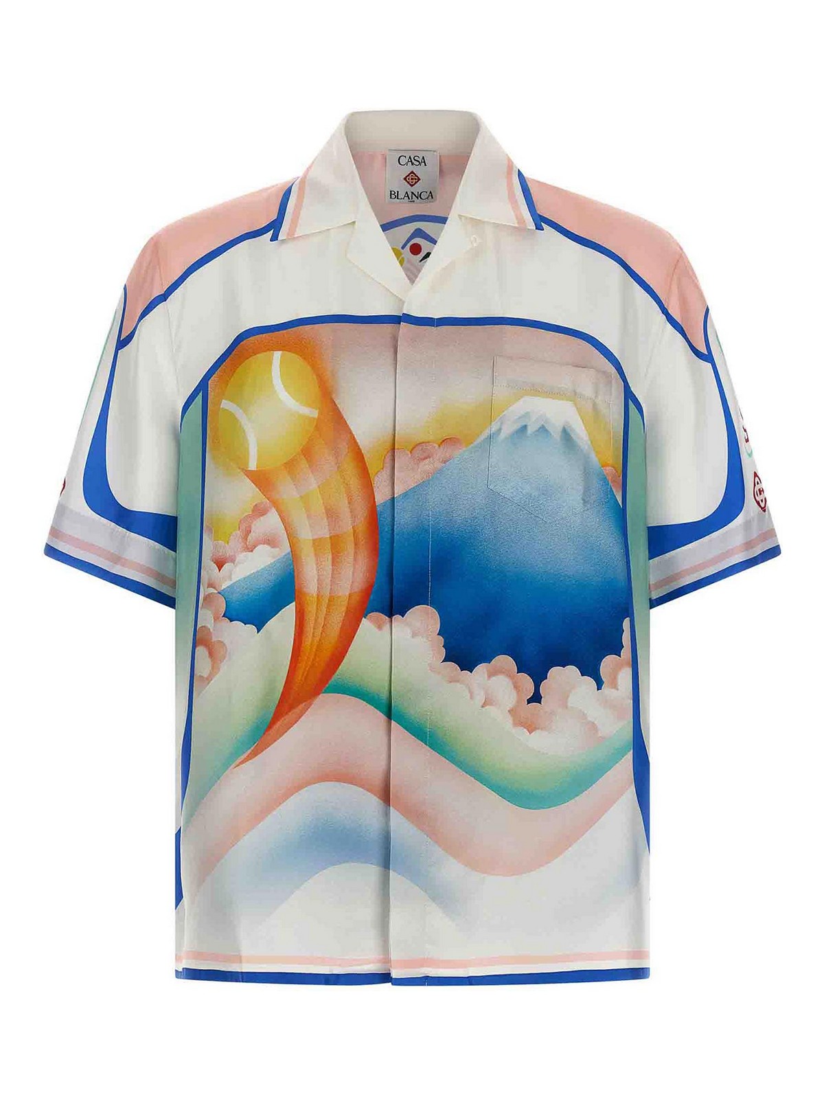 Casablanca Cuban Collar Short Sleeve Shirt In White