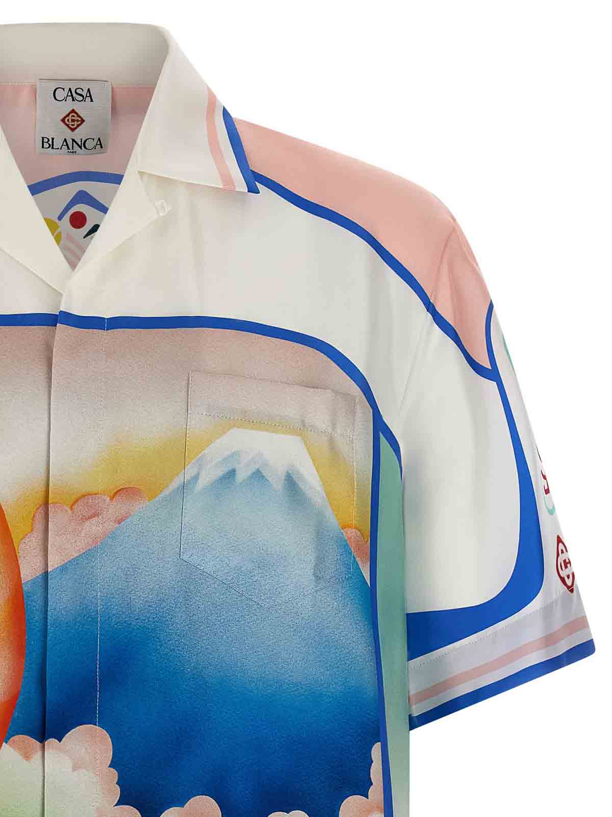 Casablanca Cuban Collar Short Sleeve Shirt In White