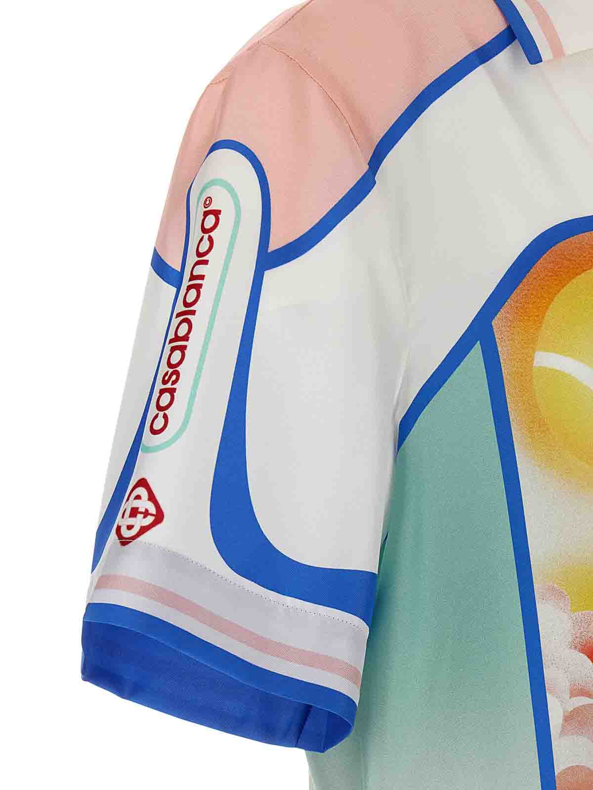 Casablanca Cuban Collar Short Sleeve Shirt In White