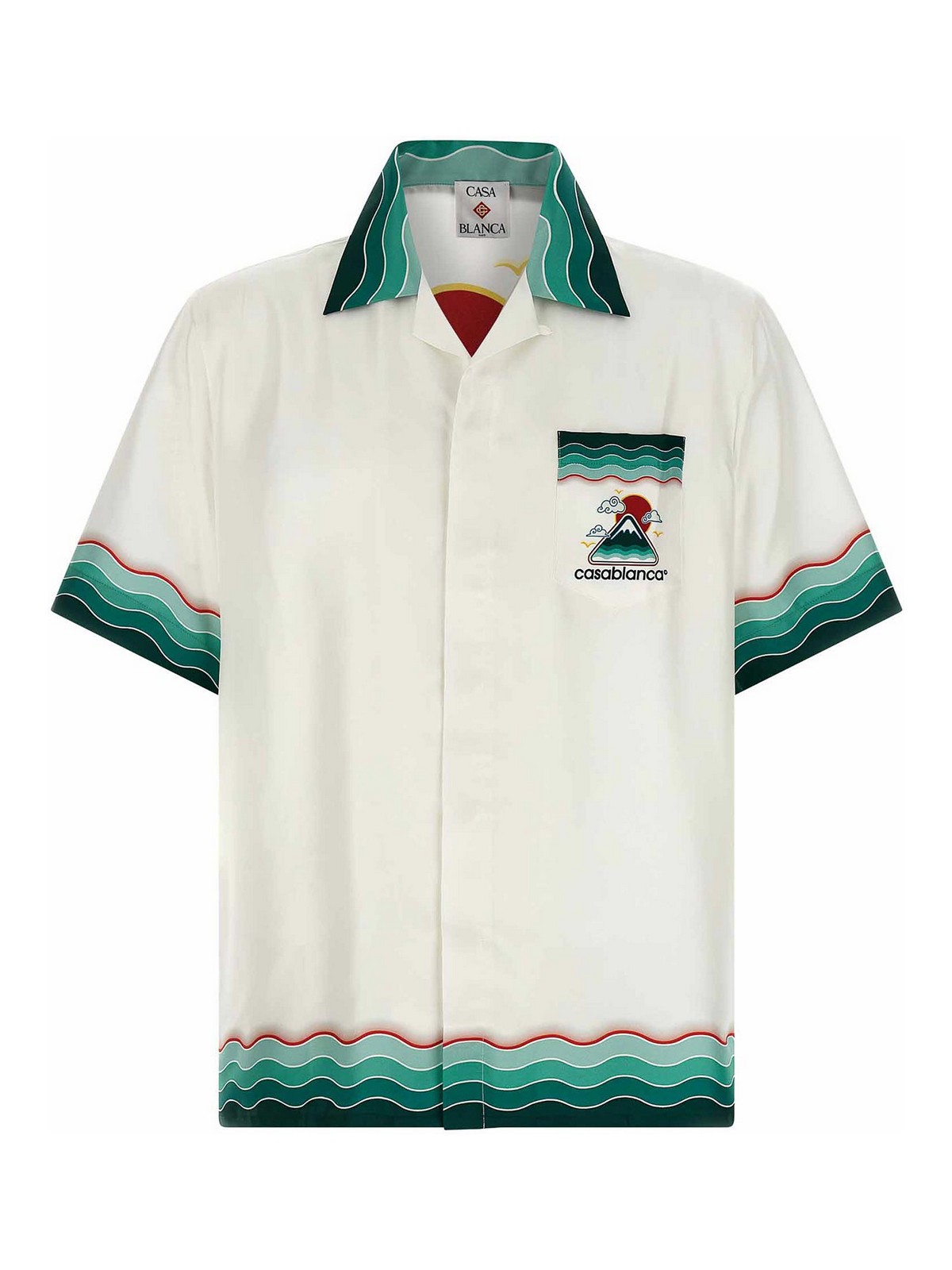 Casablanca White Silk Wavy Mountains Cuban Collar Shirt In White