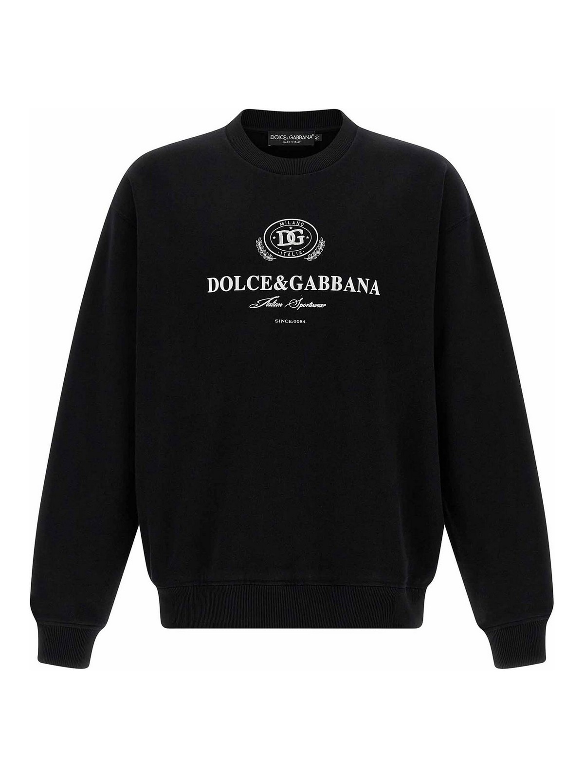 Dolce & Gabbana Logo-embellished Black Sweatshirt With Ribbed Detailing In Black