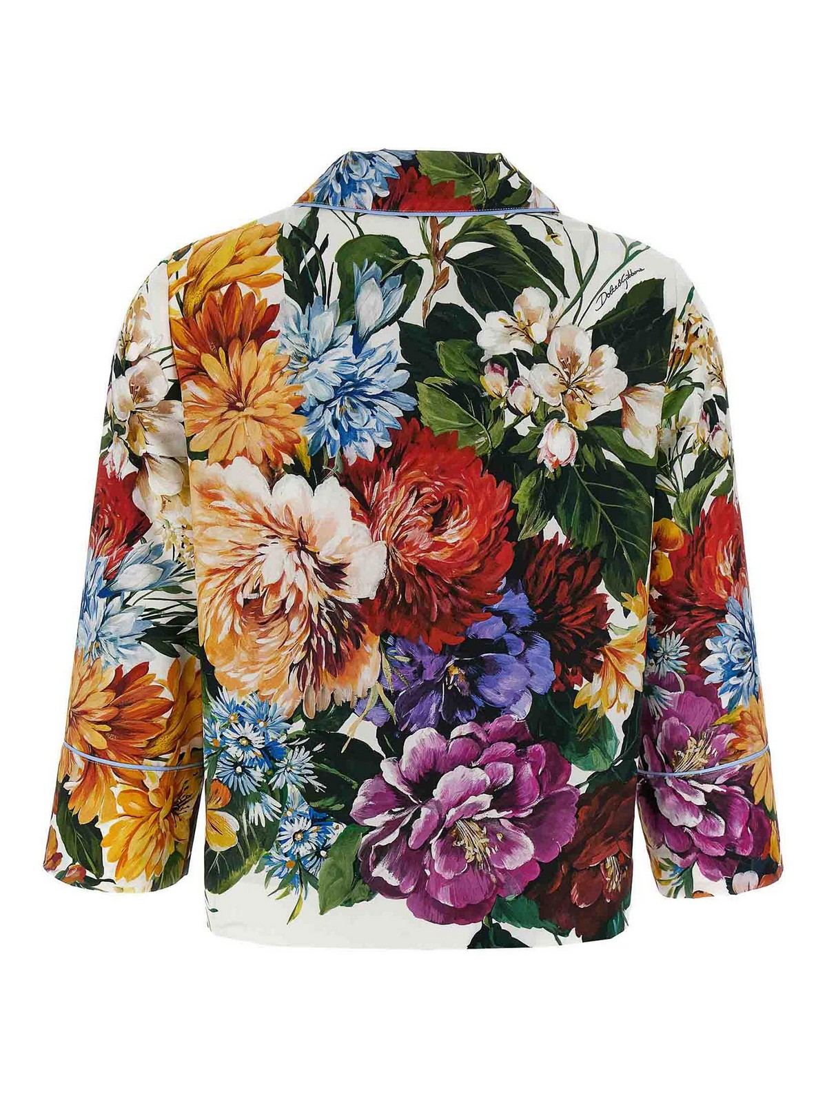 Dolce & Gabbana Floral Pattern Collared Neck Long Sleeves Shirt In Blue