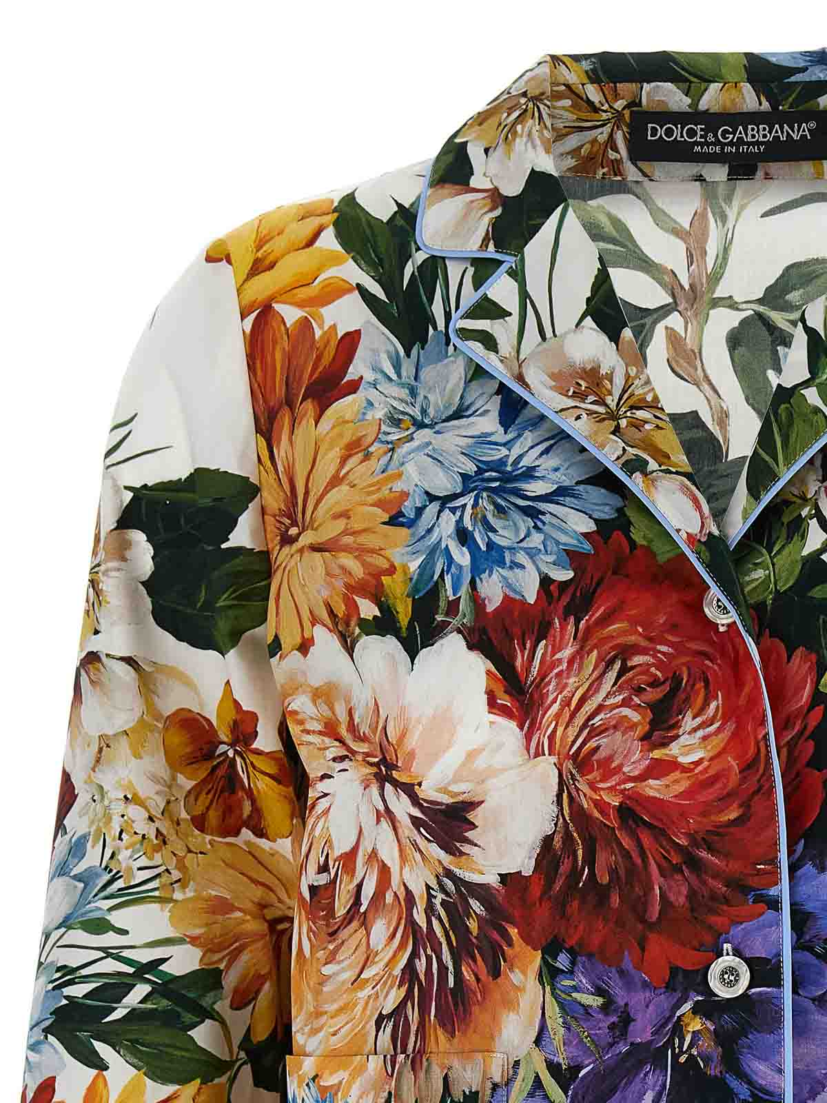 Dolce & Gabbana Floral Pattern Collared Neck Long Sleeves Shirt In Blue