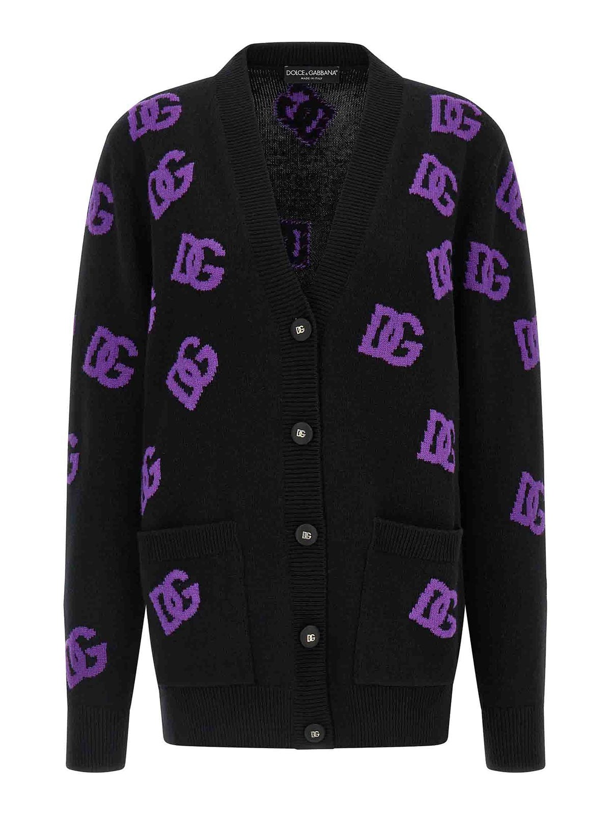 Dolce & Gabbana Logo Cardigan Sweaters And Cardigans Multicolor In Black