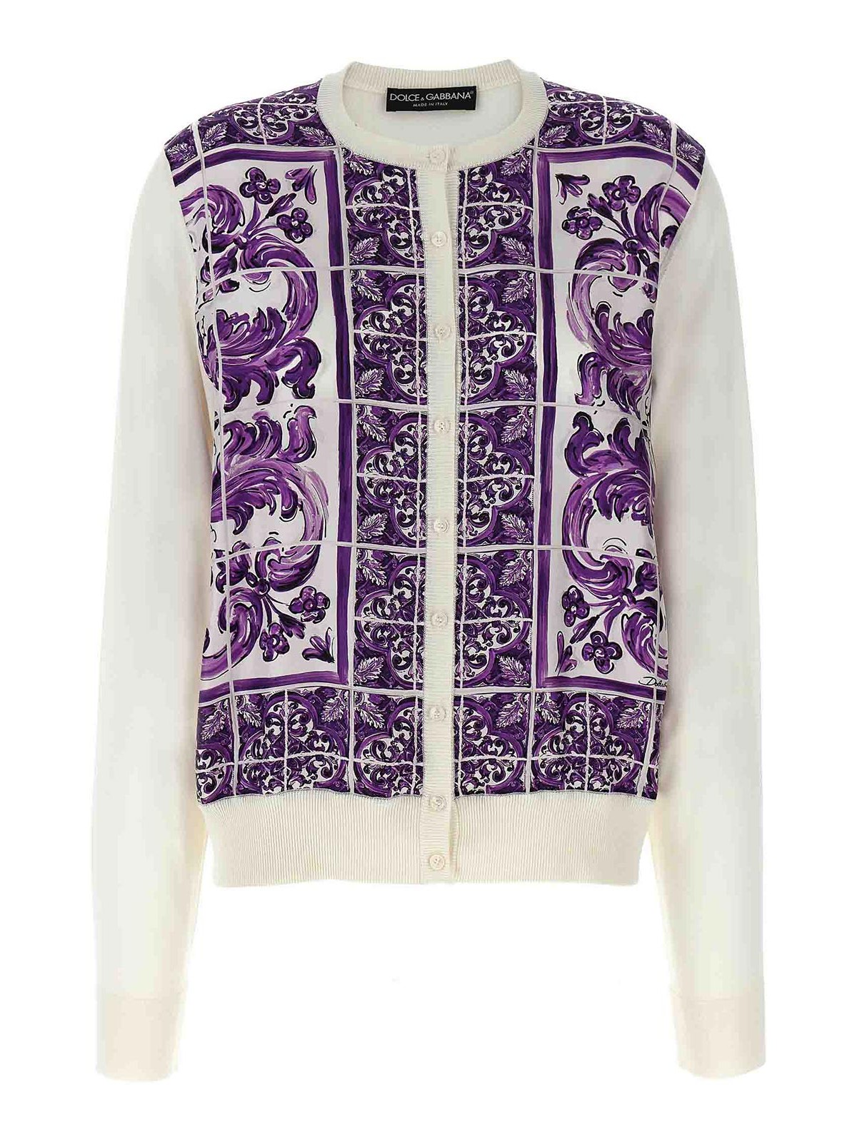 Dolce & Gabbana Maiolica Print Silk Cardigan In Purple