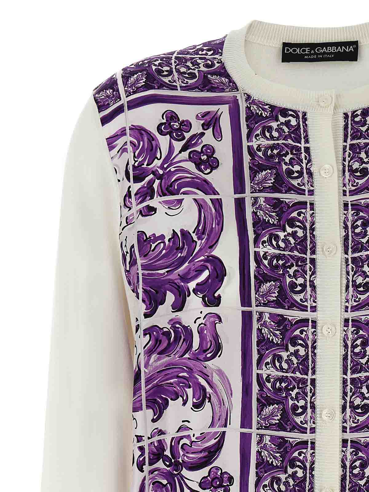 Dolce & Gabbana Maiolica Print Silk Cardigan In Purple