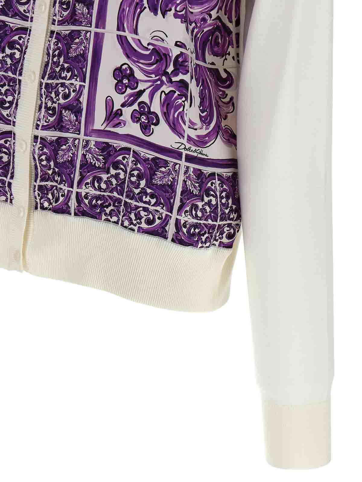 Dolce & Gabbana Maiolica Print Silk Cardigan In Purple