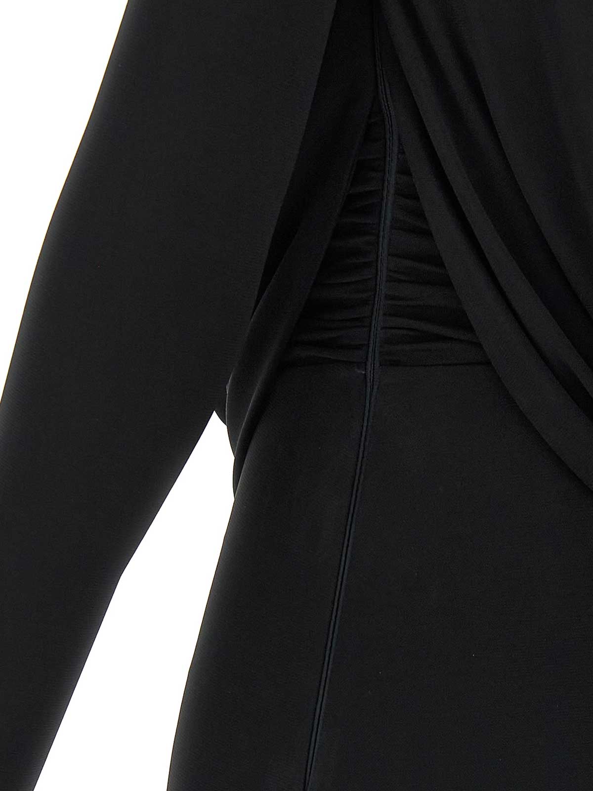 Elisabetta Franchi Draped Black Maxi Dress With Deep Neckline In Black